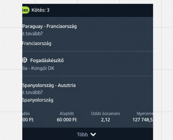 Nyertes szelvény: 60 000 forint tétből 127 748 forint nyeremény, 2,12-es össz odds